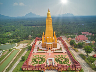 Aerial view of Wat Mahathat Wachiramongkol (Wat Bang Tong) Krabi Thailand