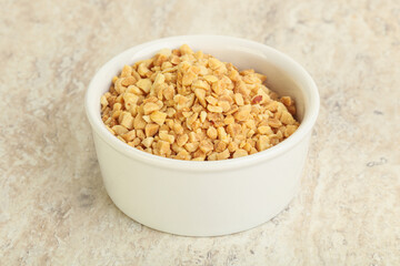 Crunched roasted peanut in the bowl