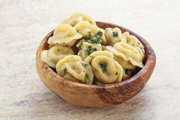 Russian boiled dumplings with meat