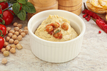 Natural organic chickpea hummus with olive oil