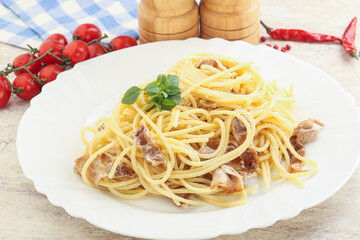 Spaghetti carbonara pasta with bacon