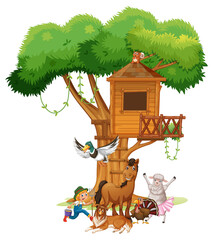 Many animals by the tree