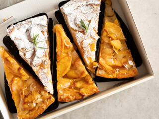 sliced apple tart in box