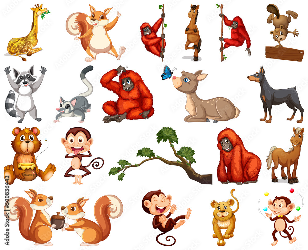 Sticker Set of animal cartoon character