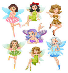 A set of lovely fairy on white background