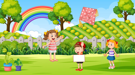 Obraz na płótnie Canvas Park scene with children playing
