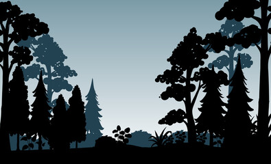 Silhouette shadow of forest scene