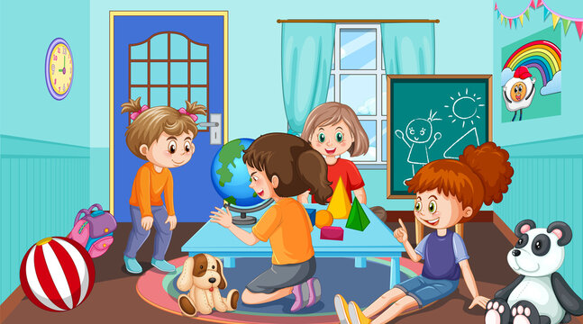 Kindergarten classroom with children