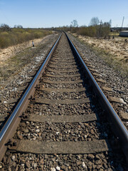 Fototapeta premium Railway tracks on a sunny spring day.