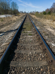Fototapeta na wymiar Railway tracks on a sunny spring day.