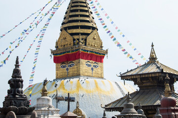 Kathmandu, Nepal- April 20,2022 : Buddhist Swayambhunath Temple (monkey temple) UNESCO World Heritage Site.