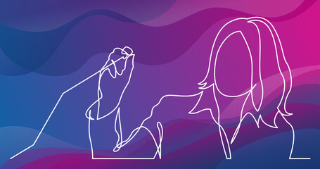 continuous line drawing of business presentation - business coach drawing increasing graph