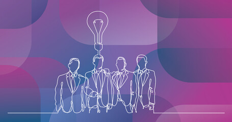 continuous line drawing of businessmen team with idea