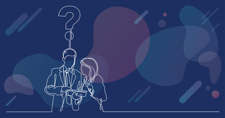 continuous line drawing of cowokers discussing a question