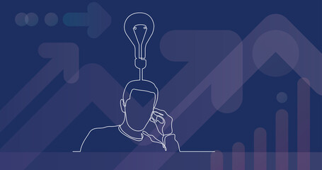 continuous line drawing of man talking on cell phone thinking about new idea