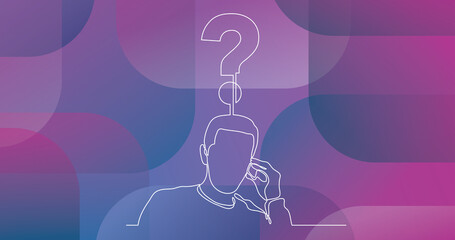 continuous line drawing of man talking on cell phone thinking about question