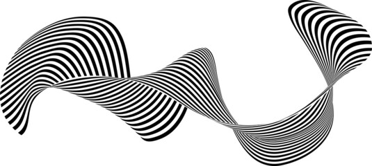Abstract black and white stripe. Liquify Wave Line. Perspective Smooth ribbon.