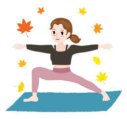 スポーツの秋にヨガをする女性