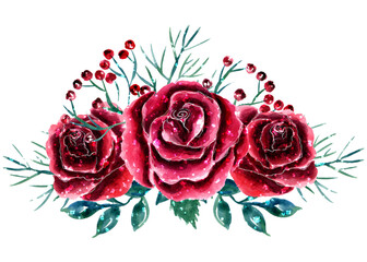 Red roses watercolor illustration