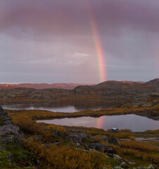 rainbow over the lake. Murmansk region. Russia