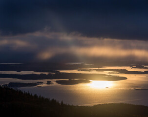 Sunset over the Kandalaksha Bay. The Kola Peninsula. Murmansk region. Russia
