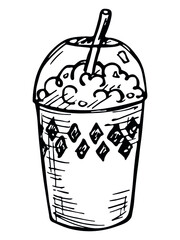 Cute milkshake illustration isolated on a white background. Simple cup clipart. Pretty drink doodle.