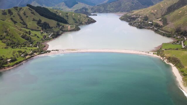 Scenic Beach At Cable Bay Near Pepin Island And Delaware Bay By Tasman Bay, Te Tai-o-Aorere In New Zealand. - aerial