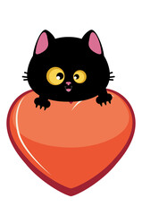 Black cat head and heart