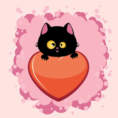 Black cat head and heart
