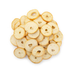 Bread croutons with holes isolated