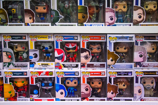 Funko POP! Various toys on display for sale in the store.