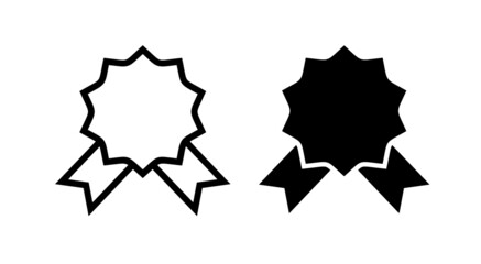 Stamp or seal icon. Congratulatory attribute, medal or award with ribbon. Symbol of guarantee or quality.