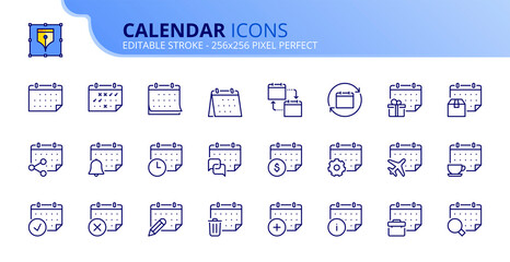 Simple set of outline icons about calendar.