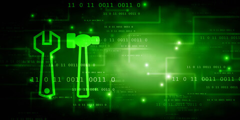 2d render metal wrench with metal hammer
