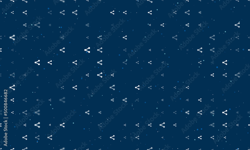 Poster seamless background pattern of evenly spaced white share symbols of different sizes and opacity. vec