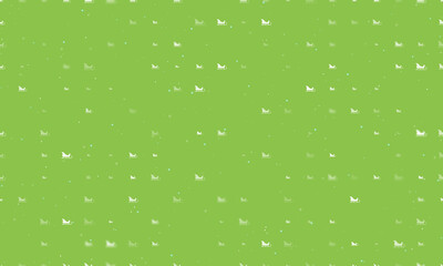Seamless background pattern of evenly spaced white sleigh symbols of different sizes and opacity. Vector illustration on light green background with stars