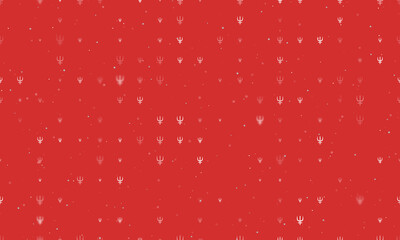 Seamless background pattern of evenly spaced white astrological neptune symbols of different sizes and opacity. Vector illustration on red background with stars © Alexey