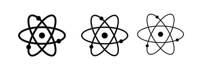 Atom icon. Symbol of scientists, science and technology. Isolated vector illustration on white background.