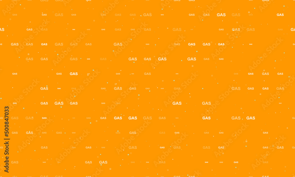 Poster seamless background pattern of evenly spaced white gas text symbols of different sizes and opacity. 