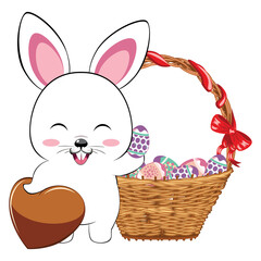 White Bunny with Easter eggs