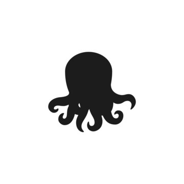 Baby octopus black silhouette cartoon vector illustration isolated on white.