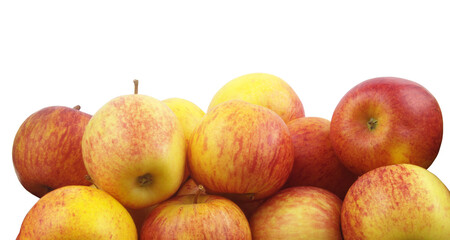 Many apples isolated on white background with copy space for text