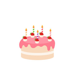 Happy birthday party birthday cake box fruit cake Celebration Party birthday candles set isolated flat vector graphic design illustration And icon elements