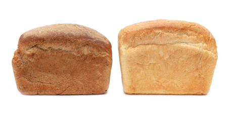 Two fresh loaves of bread isolated on white background.