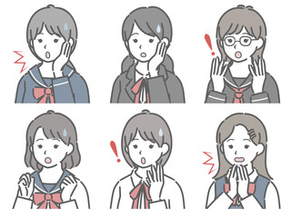 驚く女子学生の上半身セット