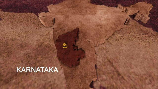 India State Karnataka  map zoom in 3d rendered video   