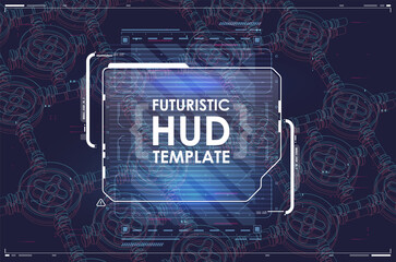 Tech Abstract poster template with HUD elements. cyber culture, Modern flyer for web and print. hacking, Cyberpunk futuristic poster. programming and virtual environments.