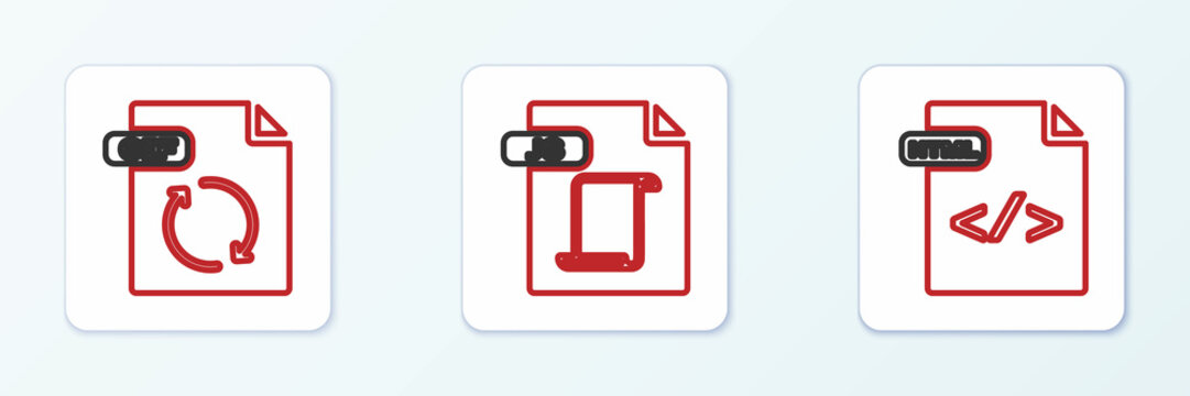 Set line HTML file document, GIF and JS icon. Vector