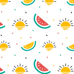 seamless pattern with suns and watermelon