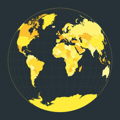 World Map. Gilbert's two-world perspective projection. Futuristic world illustration for your infographic. Bright yellow country colors. Elegant vector illustration.